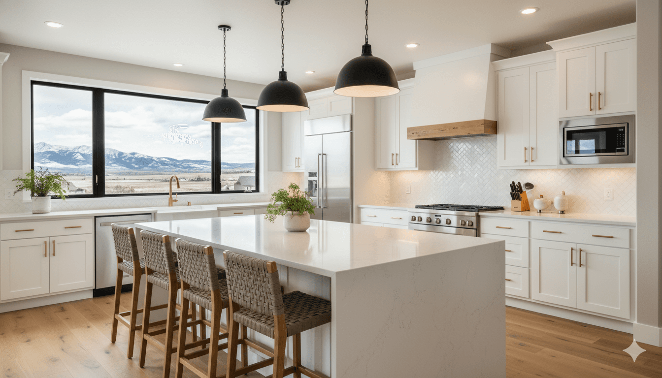 Modern farmhouse kitchen renovation in Airdrie, Alberta by The Renovators Inc.